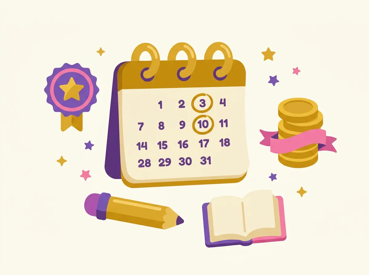 Illustration of a calendar with dates circled in gold and a free consultation badge, celebrating the free consultation offer